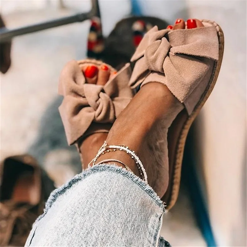 

LASPERAL Woman Bow Tie Shoes Torridity Fashion Slippers -Slip Wedges Heel Sandals Outdoor Flats Shoes Slippers Dropshp