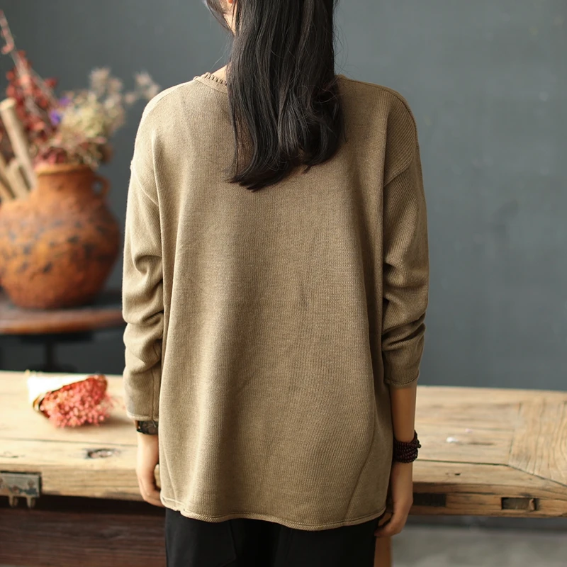 2018 New Women Loose Pullovers O Neck Bottoming Sweaters Cartoon Printing Hole Shirts Patchwork Loose Plus size sweaters A0Bz20
