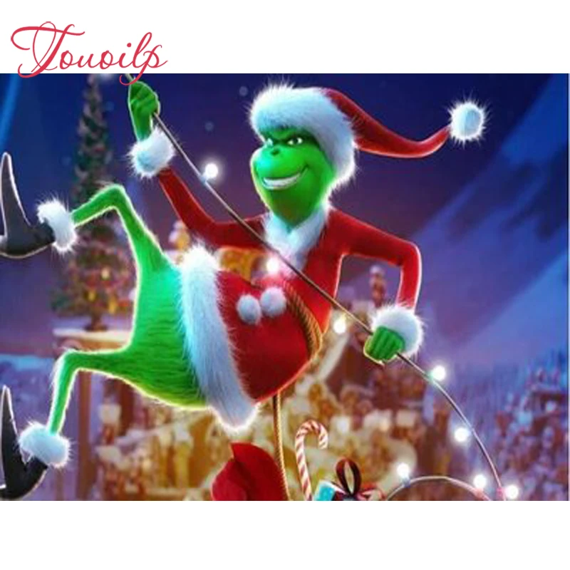 

Touoilp 5D Diamond painting Green Monster Grinch embroidery diamond Cross Stitch full circular Rhinestone home decoration gift