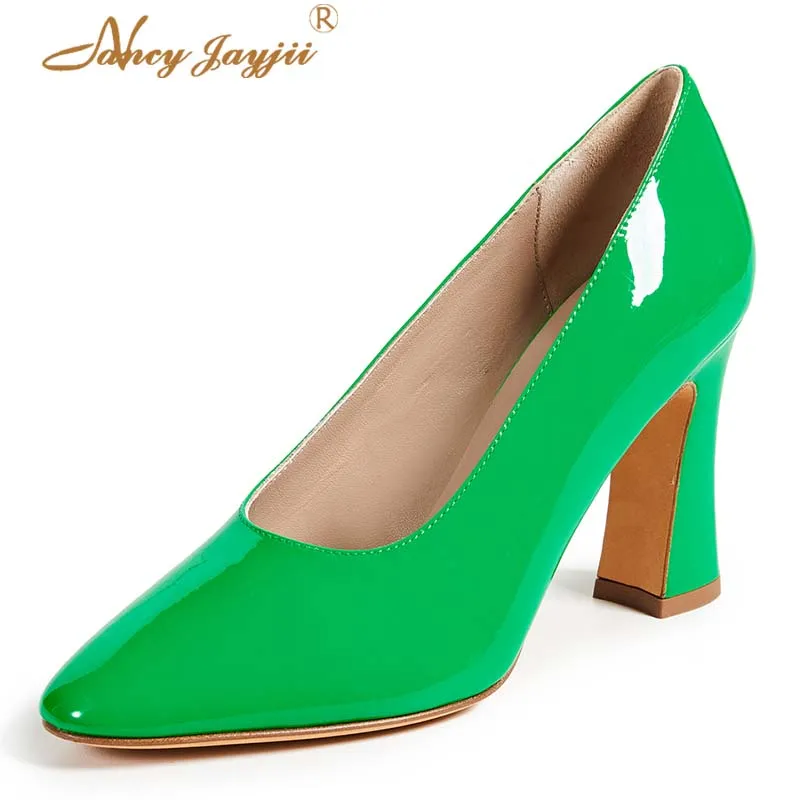 Green Women Pumps Summer Spring/Autumn Patent Leather Pointed Toe