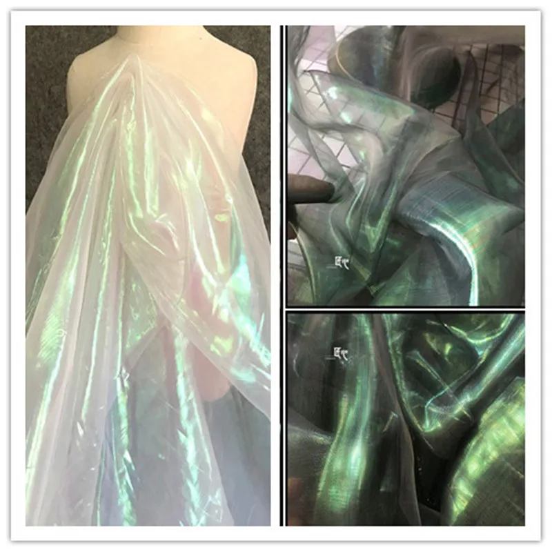 

45cm*145cm/piece Gradient confectionery seven color magic color organza mesh fabric designer laser dress diy fashion cloth