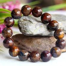 Натуральный коричневый Золотой питерсайт стрейч Мужской стрейч отделка браслет Круглый с большими бусинами 14 мм