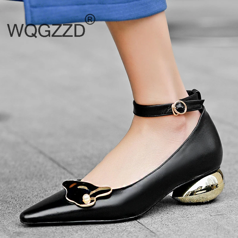 Buy Luxury brand high heels shoes women's shoes genuine leather metal