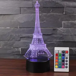Романтическая Франция Париж Эйфелева башня 3D светодиодный Светодиодная лампа RGB Ночная Атмосфера свет Lover Сладкая подруга подарок