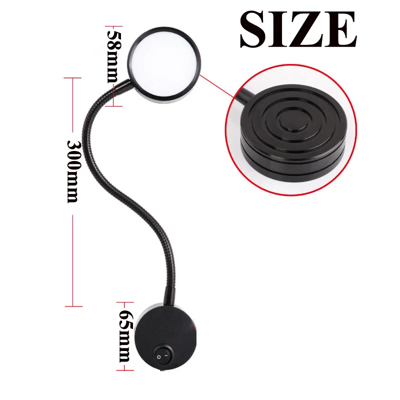 Silver Black Flexible Hose LED book light 3W 5W 7W EU plug Night Light Bedside Reading lamp Study Painting Wall mount book lamp 2