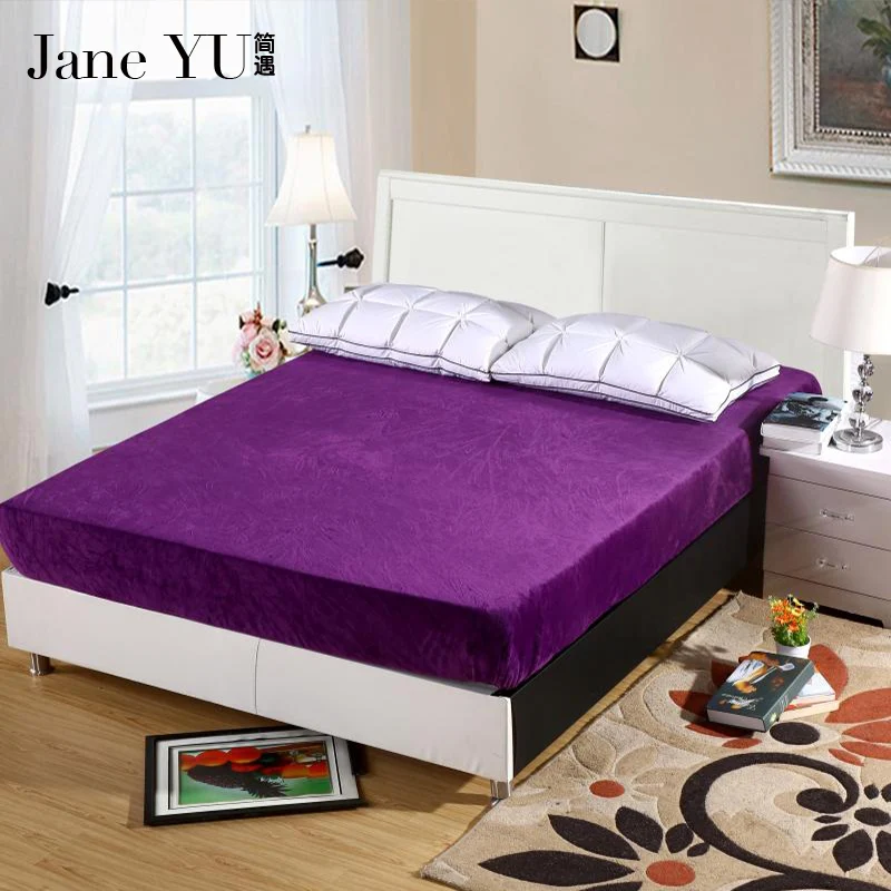 JaneYU Home Textile Flannel Mattress Cover Pure Color Bed Protectors Fitted Sheet Elastic |