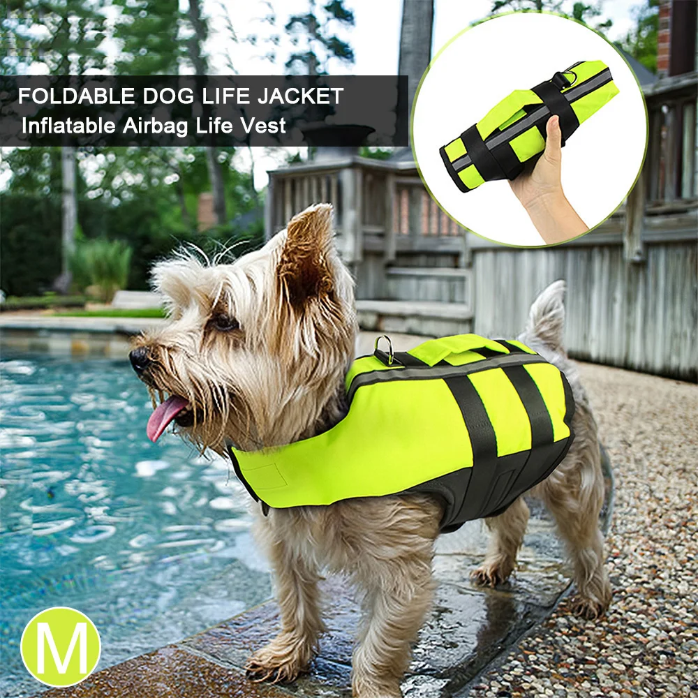

Summer Fluorescent Rescue Dog Vest Foldable Inflatable Pet Dog Life Jacket Reflective Safety Swimming Swimsuit For Dogs Puppy