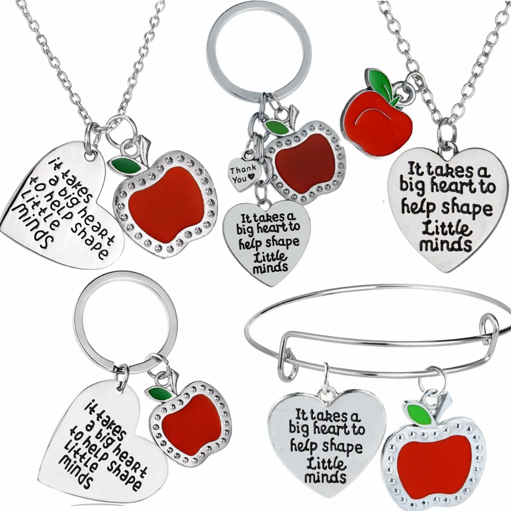 

Teachers Necklaces Gift For Teacher Keychain Keyring Apple Love Heart Charms Thank You Teachers Bracelets Teacher's Day Presents