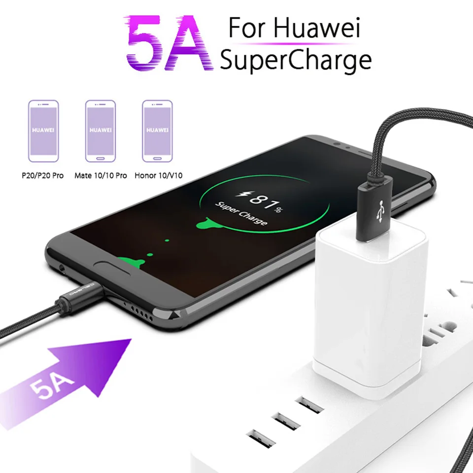 5A USB зарядное устройство кабель для зарядки телефона кабель Usb C для huawei P30 Pro Lite Honor 20 10 8 Supercharge type-C кабель каво Usb провод