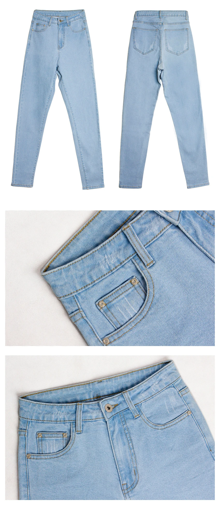 European and American autumn women's wear high waist slender stretch jeans pants pure color wash slim jeans (20)