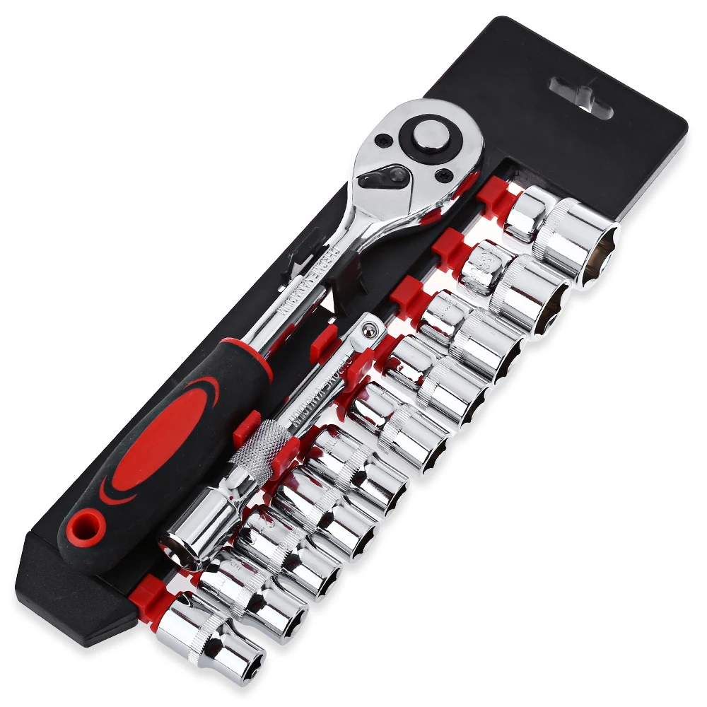 

12pcs 1/4-Inch Car Repair Tool Ratchet Wrench Socket Set ( 6.3MM ) Extension Rod Combo Tools Kit For Bicycle Motorcycle Tool Set