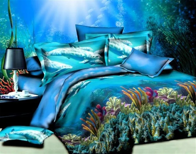 Blue Comforter Sets Queen Kid Bed Sets Boy 3d Beach Bedding