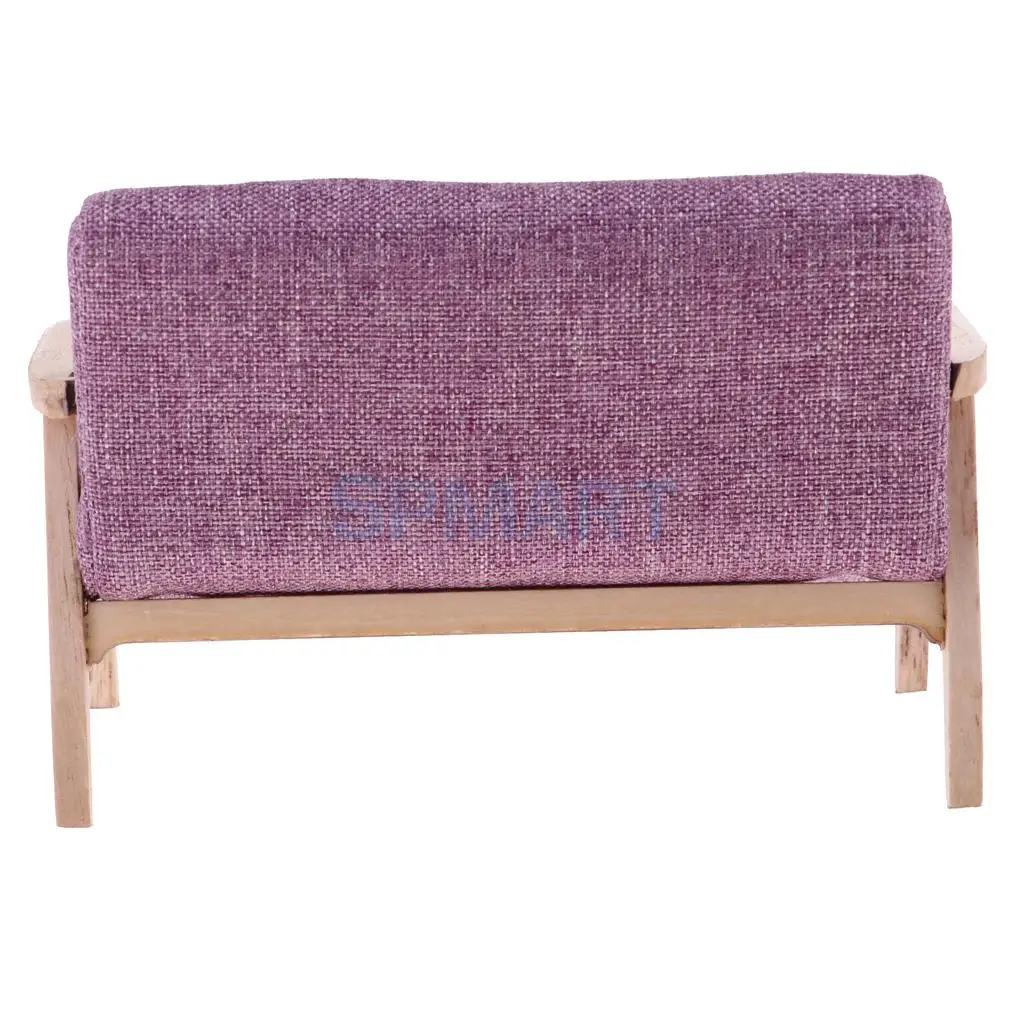 1:12 Scale Dollhouse Miniature Wooden Double Sofa Couch Living Room Bedroom Furniture Decoration Dolls Accessory Model Toy