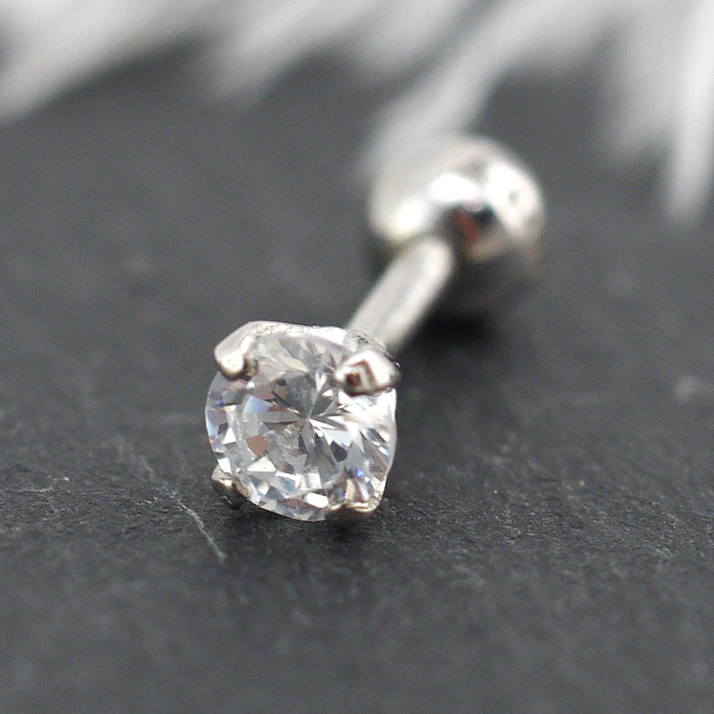 

925 Sterling Silver CZ Cartilage Bar Tragus Helix Piercing Stud Earring A1572