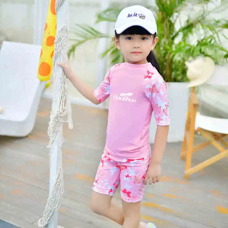 Girl Swimwear Kids Swim Two Piece Children Swimsuit With Shorts Pink Blue Butterfly Bathing Suit Child Surf Beach Wear Quick Dry Girl Swimwear Kids Swim Two Piece Children Swimsuit With Shorts Pink Blue Butterfly Bathing Suit Child Surf Beach Wear Quick Dry