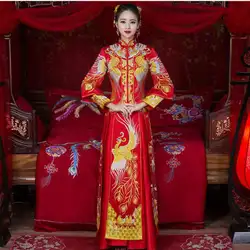 Для женщин Восточный феникс Qipao Свадебное платье ручной вышивки зарубежных Китайский Cheongsam королевской Хан фу Костюмы костюм
