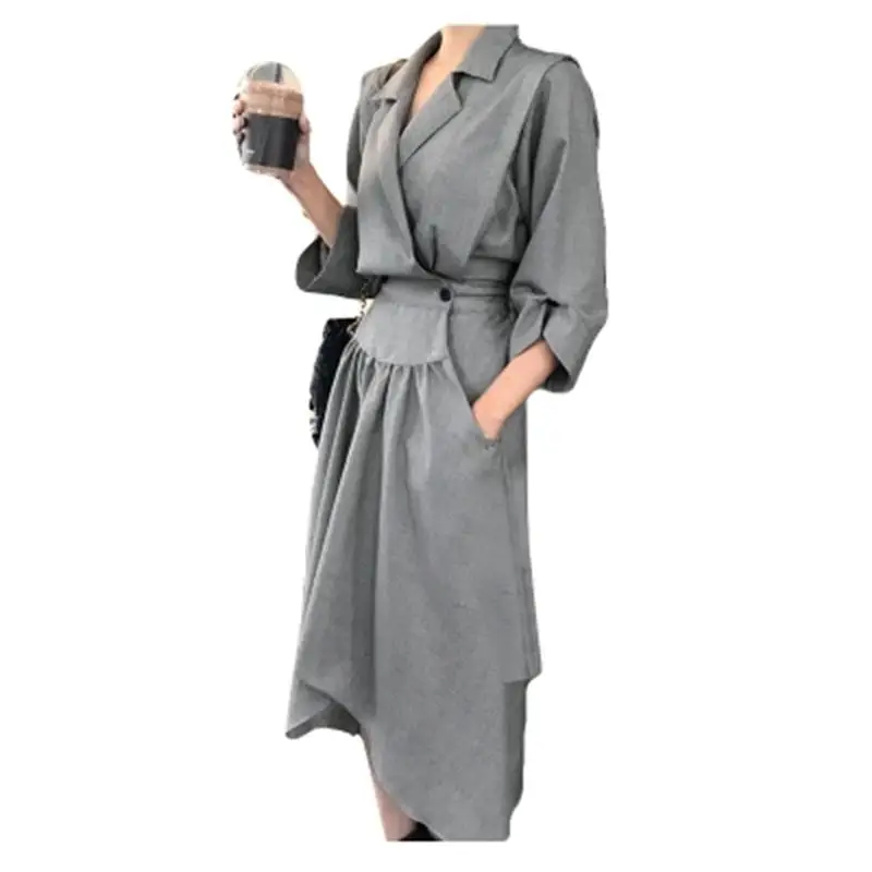 

Plaid dress women New Summer ins plaid suit collar long temperament dress women