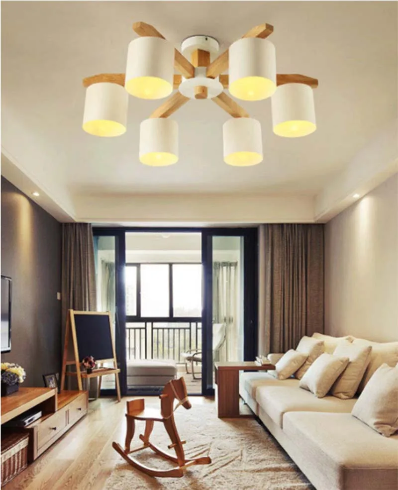 

Modern LED Chandelier For Living Room Bedroom Suspendsion Lighting Fixtures Wooden Lighting Iron Lampshades Nordic Chandeliers