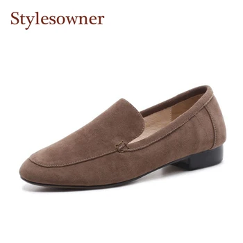 

Stylesowner flat female shoe slip on round toe british style retro shoes coffee black solid color casual shoe vogue sapatos