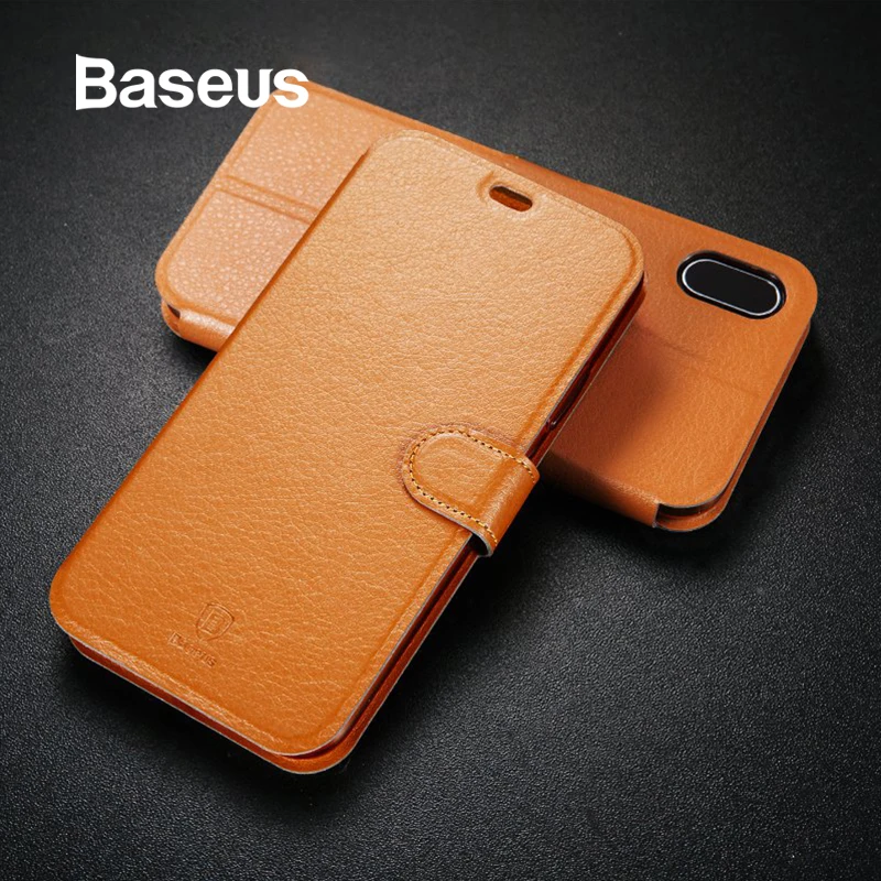 

Baseus Leather Flip Case For iPhone X Retro Leather Wallet Case For iPhone X Cover Coque with Card Slot Holder Stand Phone Cases