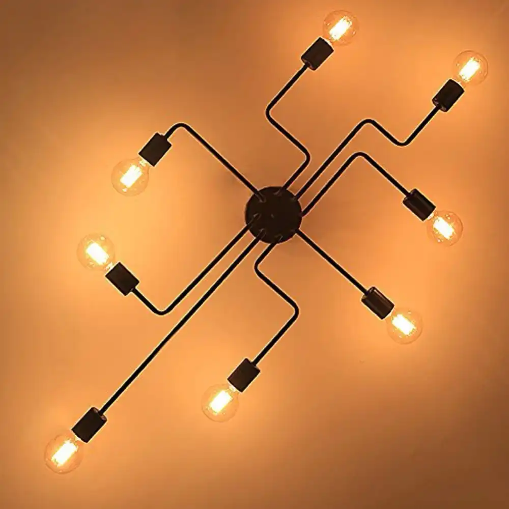 Industrial Ceiling Light Creative Retro 8 Light Fixture Vintage Metal Semi Flush Mount Painted Finish