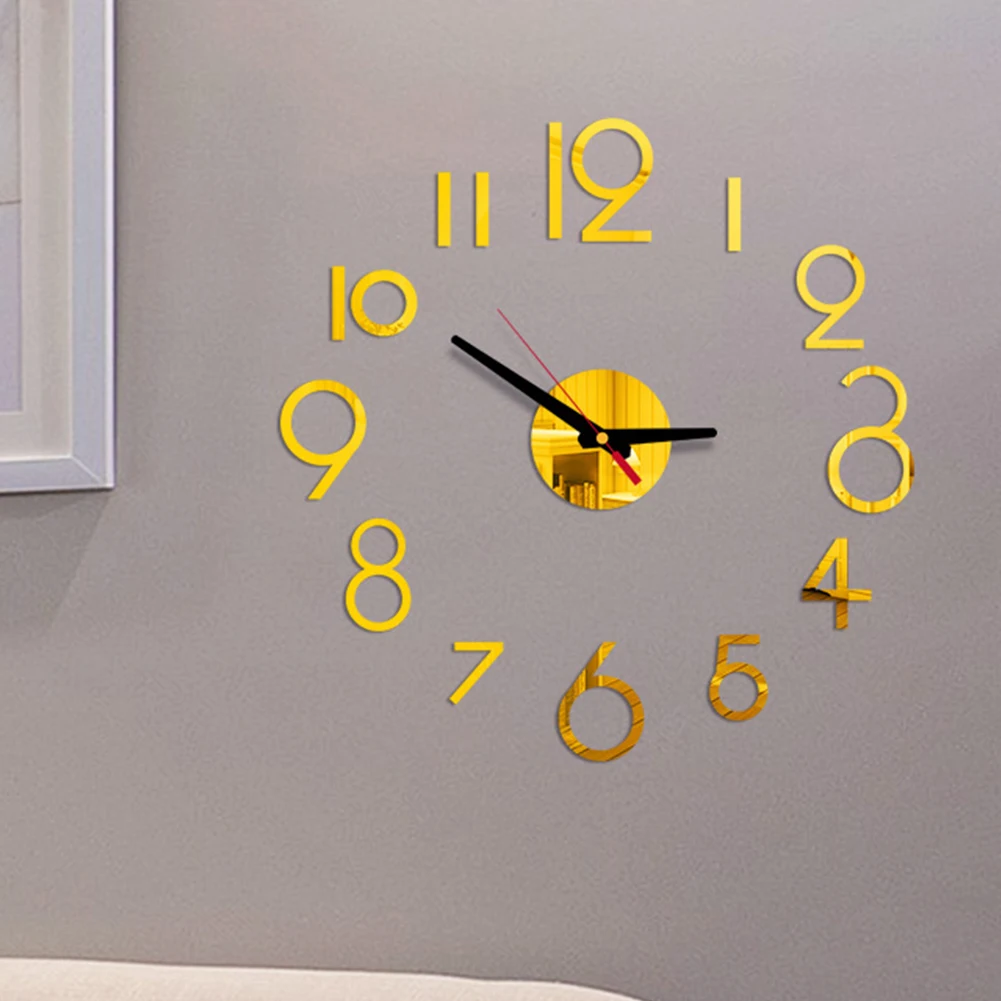 DIY Батарея работает настенные часы акриловое зеркало для домашний Удобный Простой тихий большой современный полный цифровой декоративные подарки - Цвет: Золотой