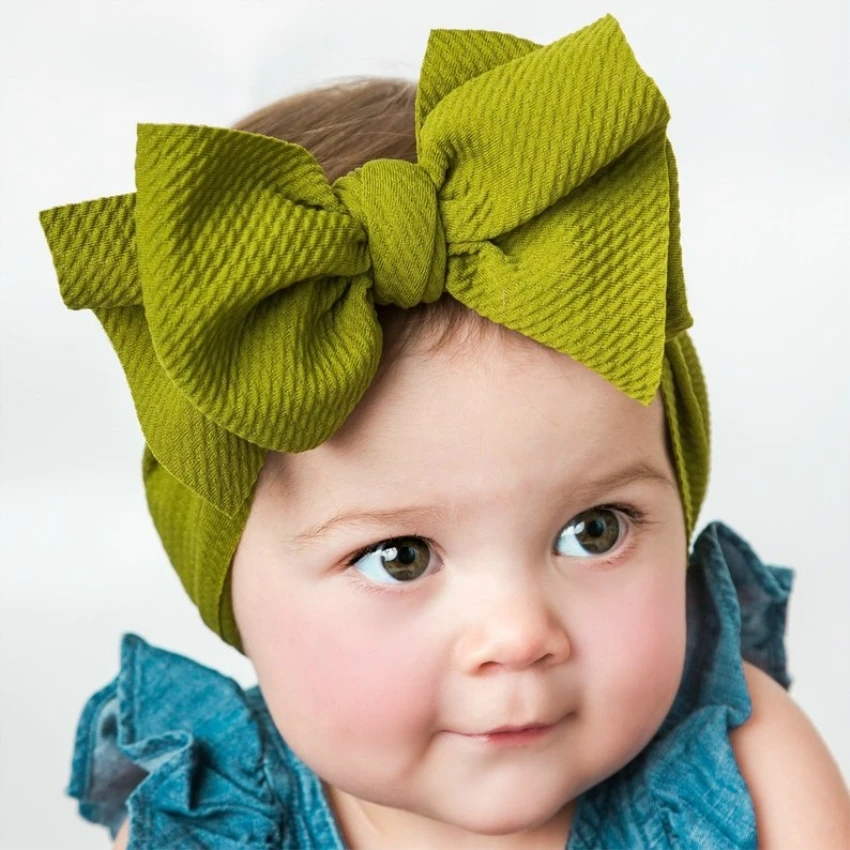 

2019 New Turban Headbands Popular 5'' Big Hair Bow Headband For Girls Headwrap Textured Fabric Elastic Kids DIY Hair Accessories