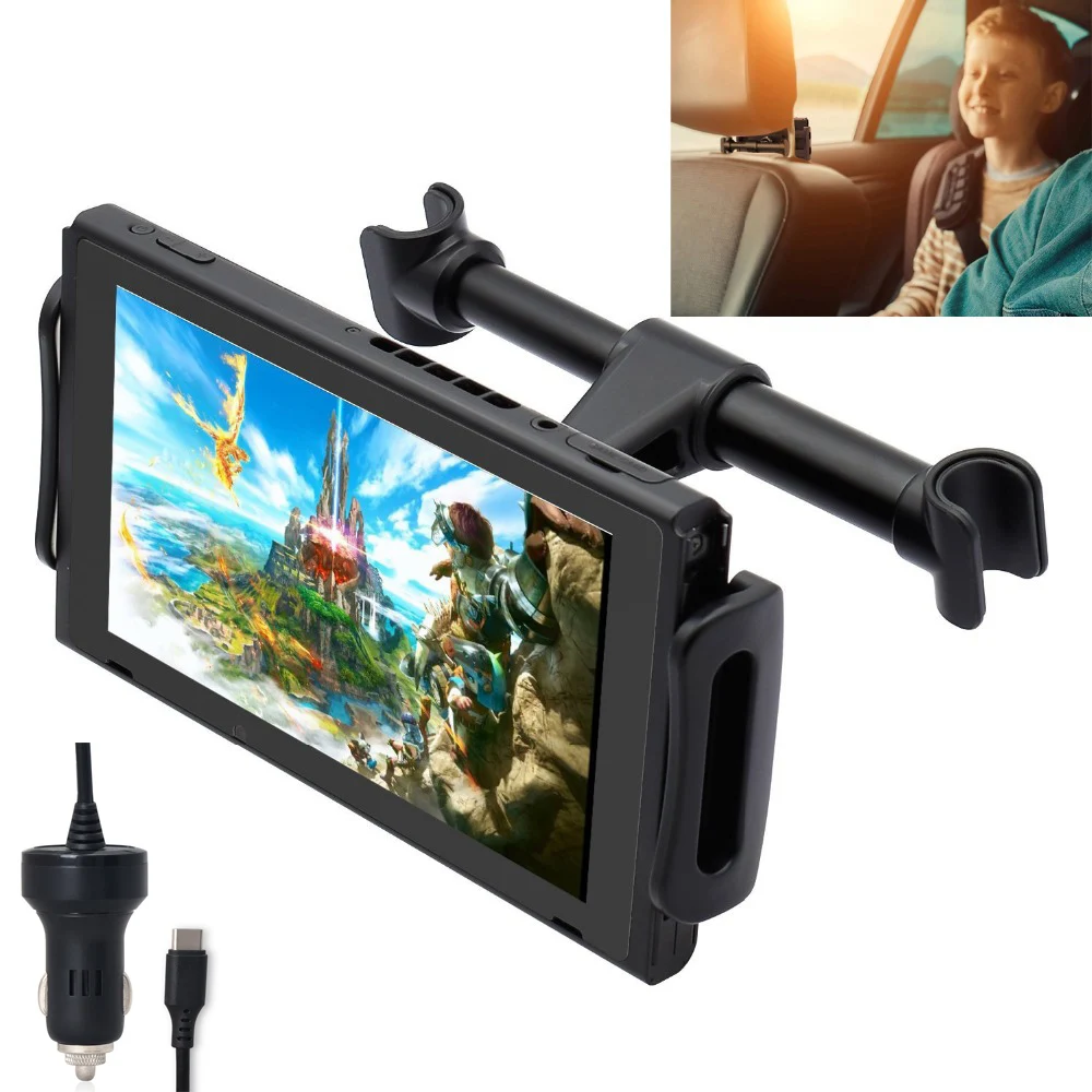 Nintend Switch in Car Headrest Mount Adjustable Holder Cigare Type C Power Supply Charger For Ninte