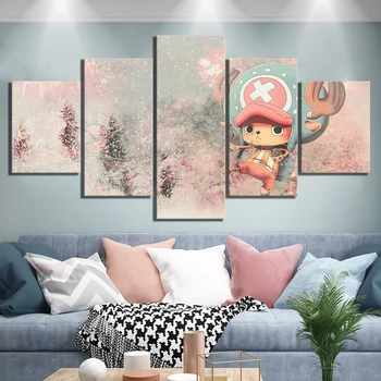 

5 Piece Abstract Art Cartoon Pictures Tony Tony Chopper Straw Hat Pirate ONE PIECE Anime Poster Canvas Paintings for Wall Decor