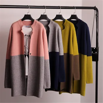 

2020 Sweater Women Vintage Loose Knitted Cardigans V-neck Bandage Female Open Stitch Sweater Lace Up Knitwear Autumn Outwear