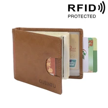 RFID Блокировка тонкий двойной натуральная кожа минималистский передний карман кошельки для мужчин с зажимом для денег мужской маленький кошелек