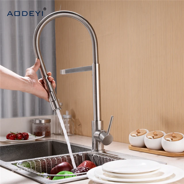 Best Quality AODEYI Double Mode 304 Stainless Steel Spring Kitchen Faucet Sink Mixer Tap Swivel Spout Mixer Tap Hot and Cold Water Torneira