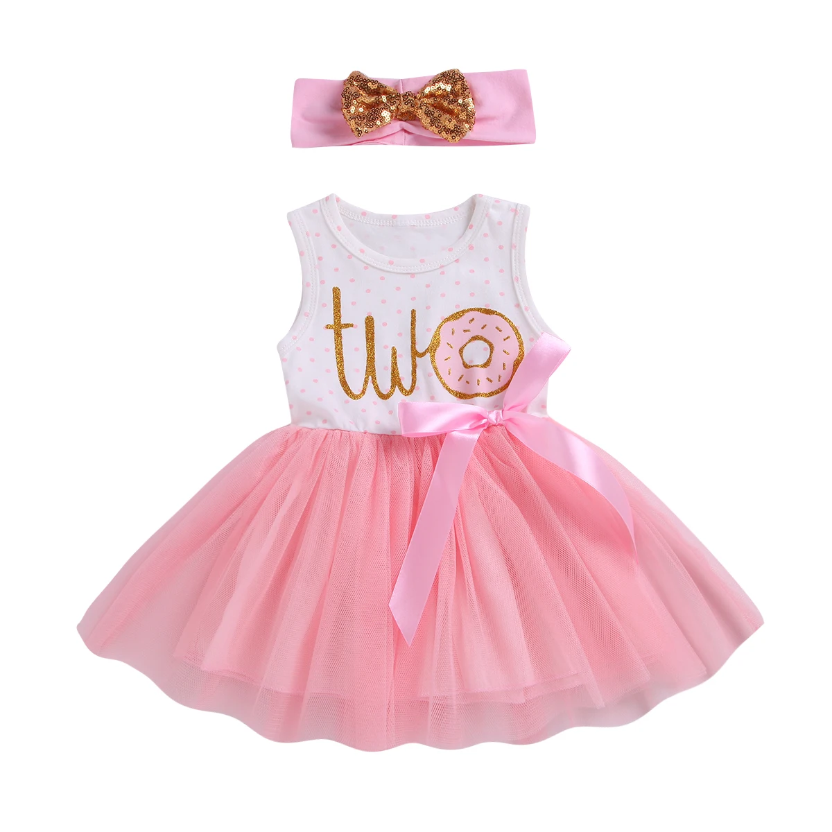 Citgeett 1st/2nd/3rd Birthday Baby Girls Donut Polka Dot Tulle Tutu Princess Party Dress Birthday 2pcs 4
