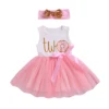 Citgeett 1st/2nd/3rd Birthday Baby Girls Donut Polka Dot Tulle Tutu Princess Party Dress Birthday 2pcs 4