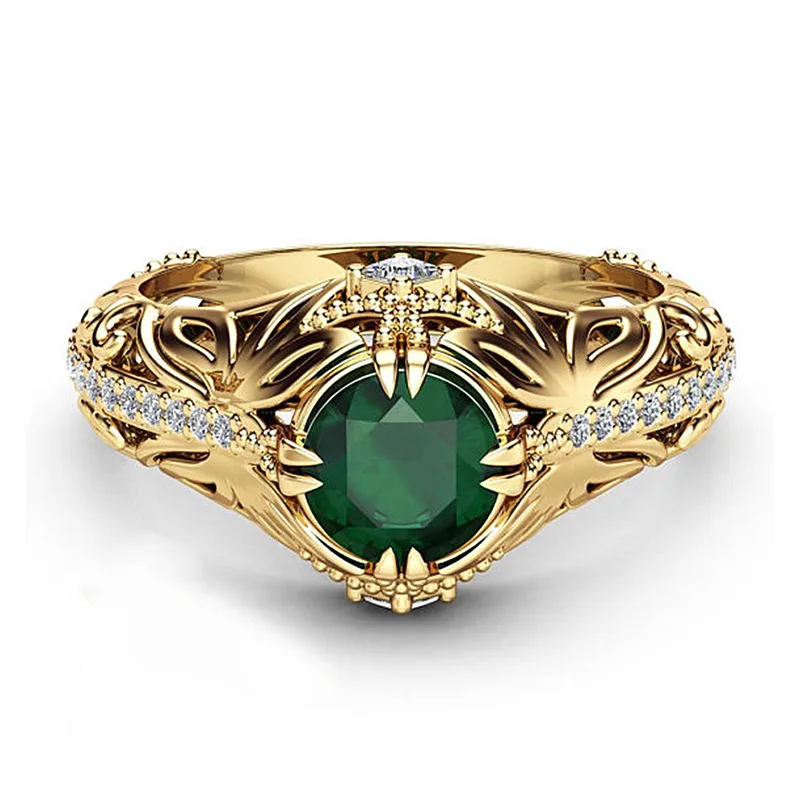Ladies Luxury Green Crystal Wedding Rings for Women Fashion Love Zircon Stone Gold Ring Jewelry