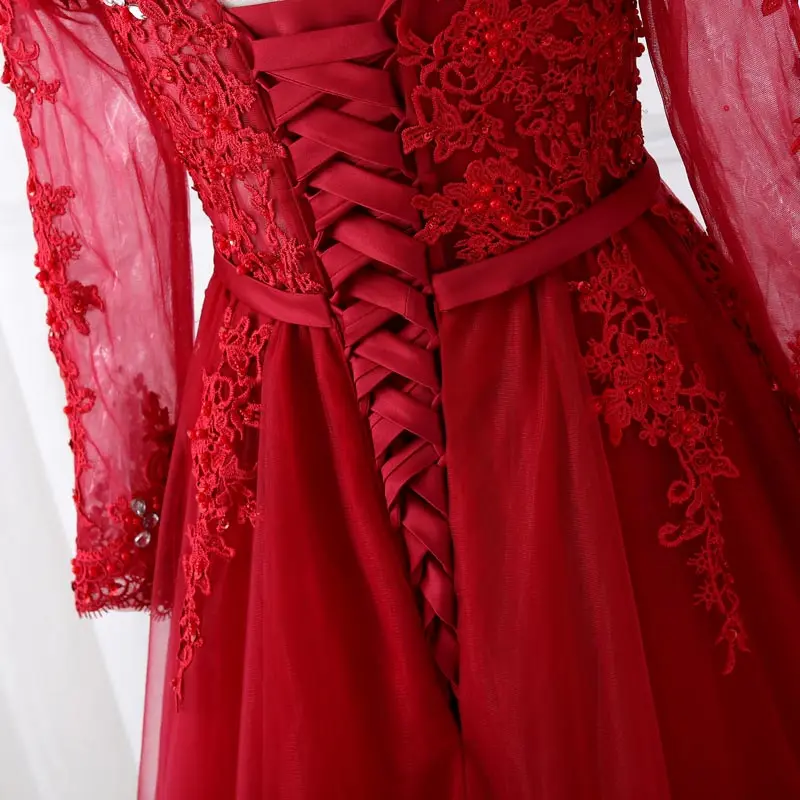 FADISTEE New arrival elegant party evening dresses Long prom formal dress beads luxury lace A-line crystal lace long sleeves