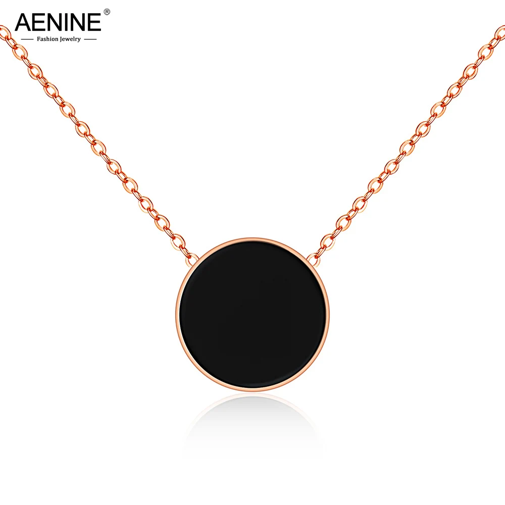 

AENINE 13mm Black Acrylic Titanium Stainless Steel Charm Pendant Necklace For Women Bohemia Chain Choker Necklaces AN17057