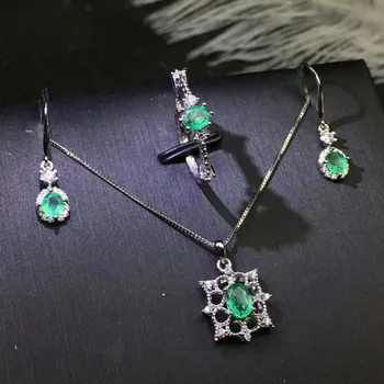 

SHILOVEM 925 sterling silver Natural Emerald rings pendants classic fine Jewelry women wedding women jctz04050406