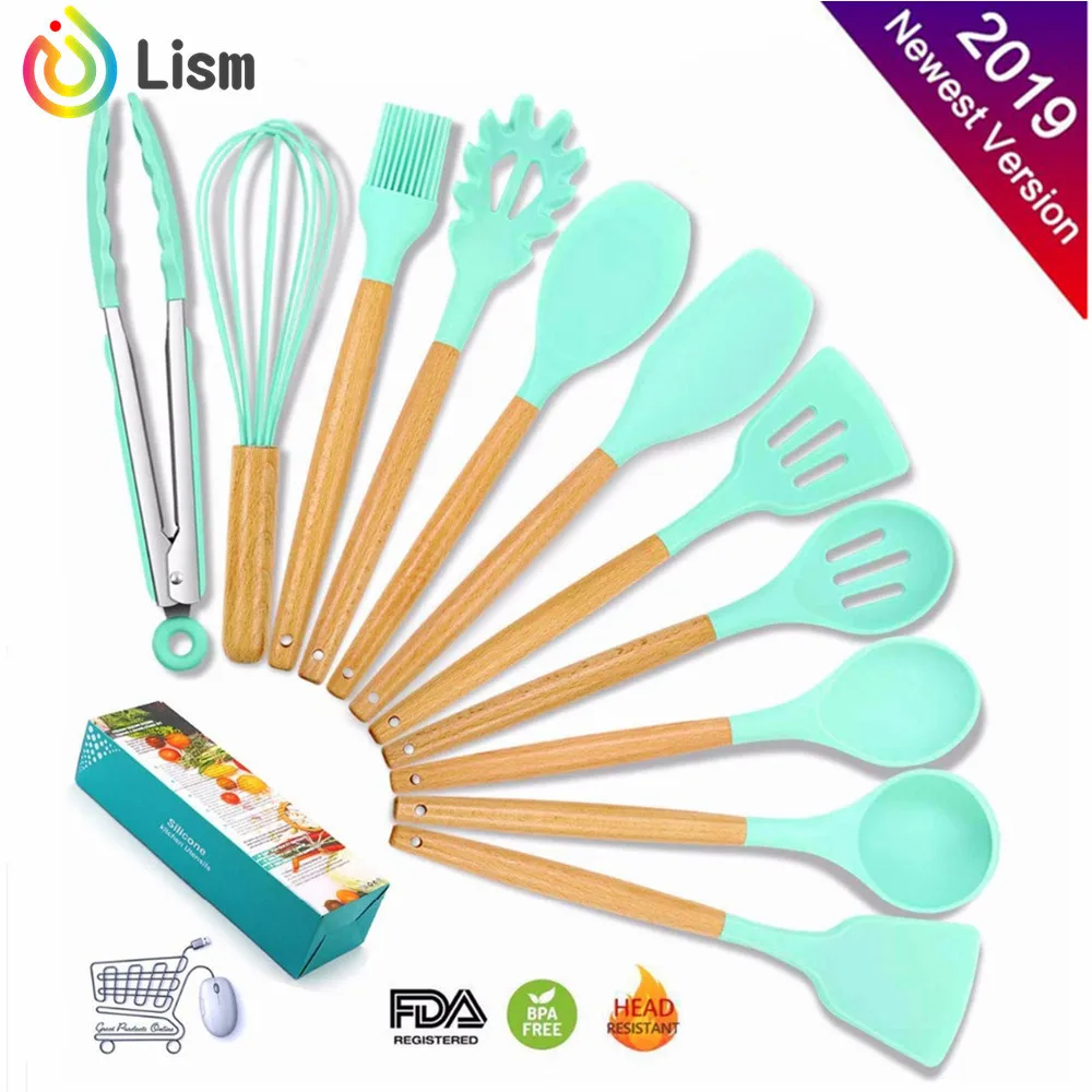 

9/11 Piece Cooking Utensils Kitchen Set Silicone Kitchen Utensil Set Cookware/Spatula/Kitchenware Set Wooden Nonstick for Baking