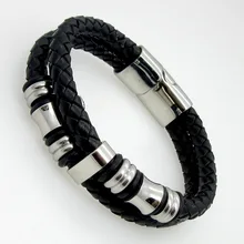 Для мужчин женщин Stingray черный коричневый браслет нержавеющая сталь Cirlce Шарм Магнитная застежка манжета из натуральной кожи браслеты ювелирные изделия