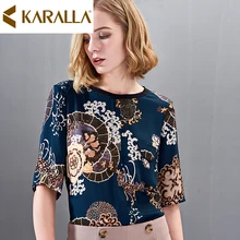 Женская качественная шелковая блузка с принтом пуловер OL бутик Половина рукава o-образным вырезом Топы C1010
