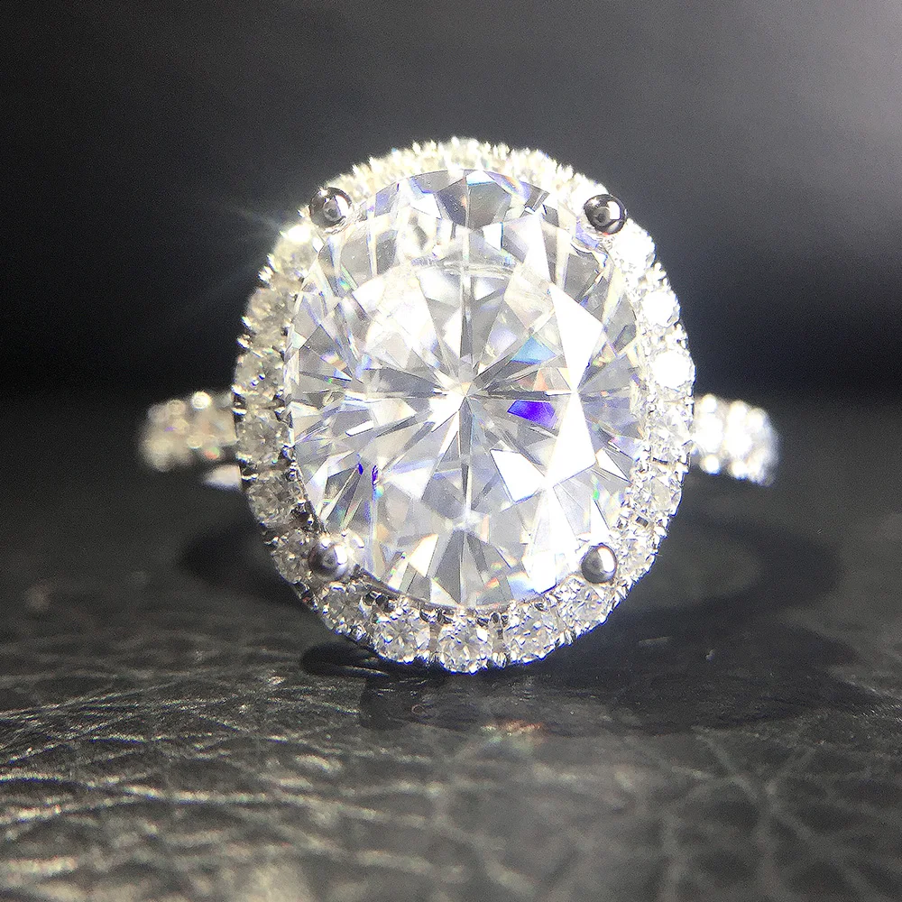 

4.2Carat ct 9.5mm Oval Cut Engagement&Wedding Moissanite Diamond Ring Double Halo Ring Genuine 14K 585 White Gold for Women