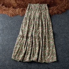 Элегантная Маленькая Цветочная длинная юбка женская мода хорошего качества с эластичной талией юбки для женщин новые зеленые юбки с принтом для женщин s