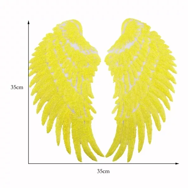 

1 Pair New Arrival Yellow Sequins Wings Patches Iron on Patch for Clothes Big Motif Appliques Patch DIY Sewing Accessories