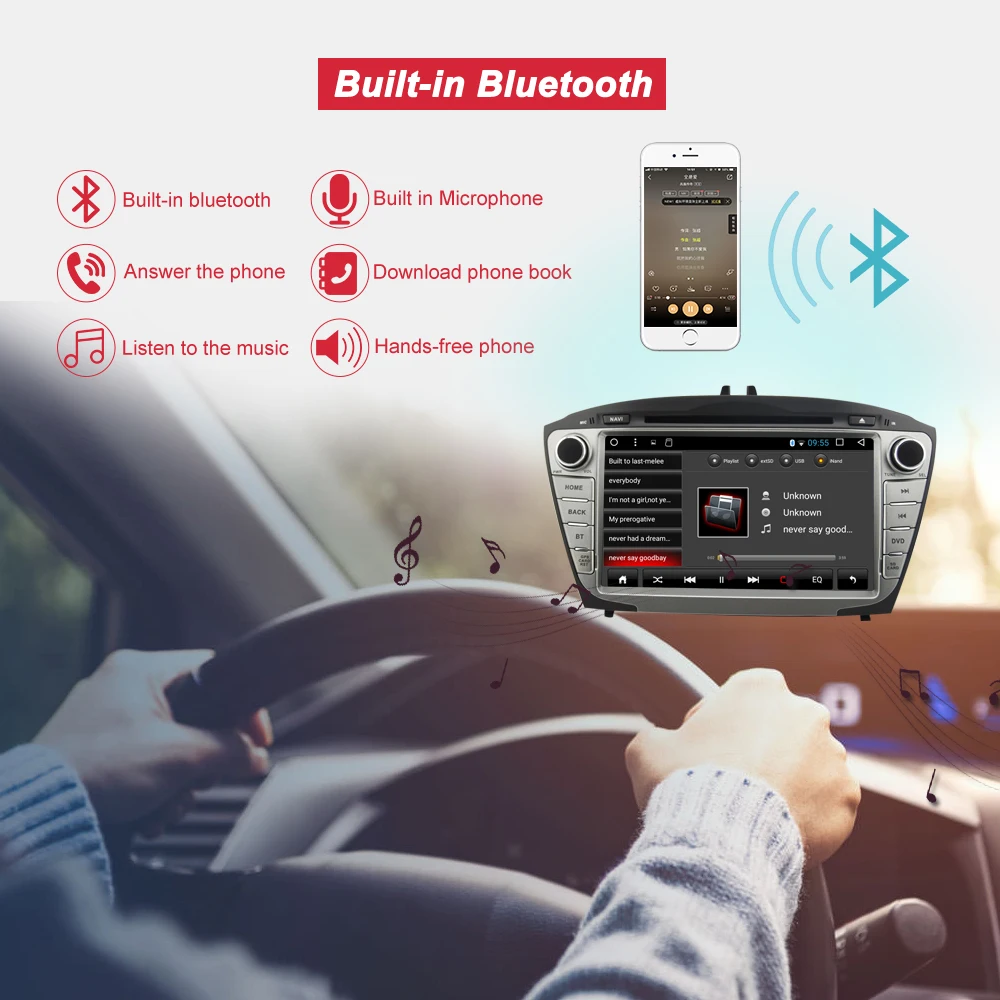 Perfect 8"2Din 1024*600 Android 8.1 Ram 2G Rom 16GB Car Video Player For IX35 2009-2015  DVD CD GPS Navigation Radio audio Player 1
