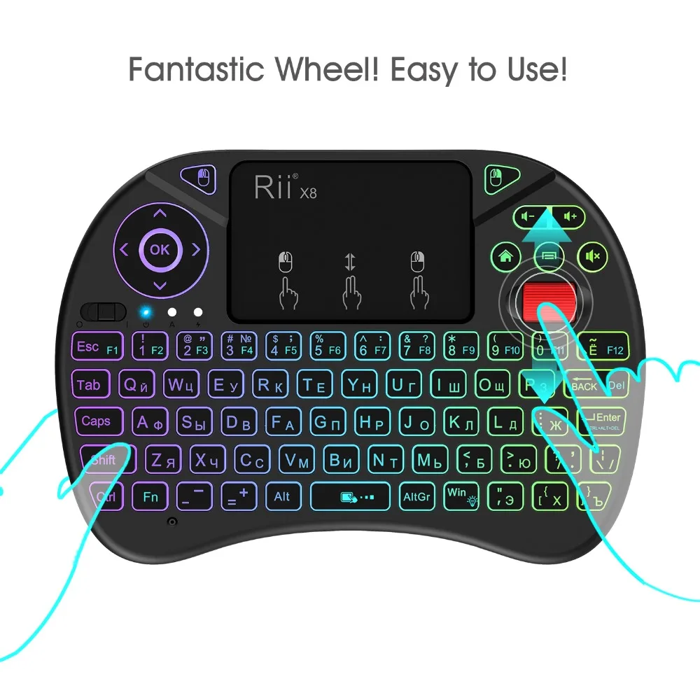 Mini keyboard Rii X8 2.4GHz Wireless keyboard with Touchpad Backlit for PC/Android TV box/IPad