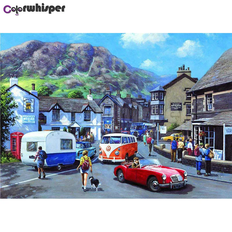 

Diamond Painting Full Square/Round Daimond Painting"Car Street View Town Scenery"Mosaic Rhinestone Embroidery Decoration 175DP