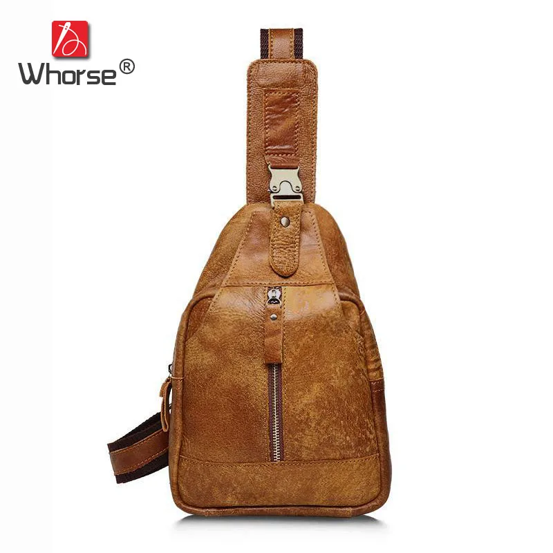 

[WHORSE] Brand Vintage Casual Men Messenger Bags Genuine Leather Handbag Cross Body Shoulder Chest Bag Pack 3 Colors W81010