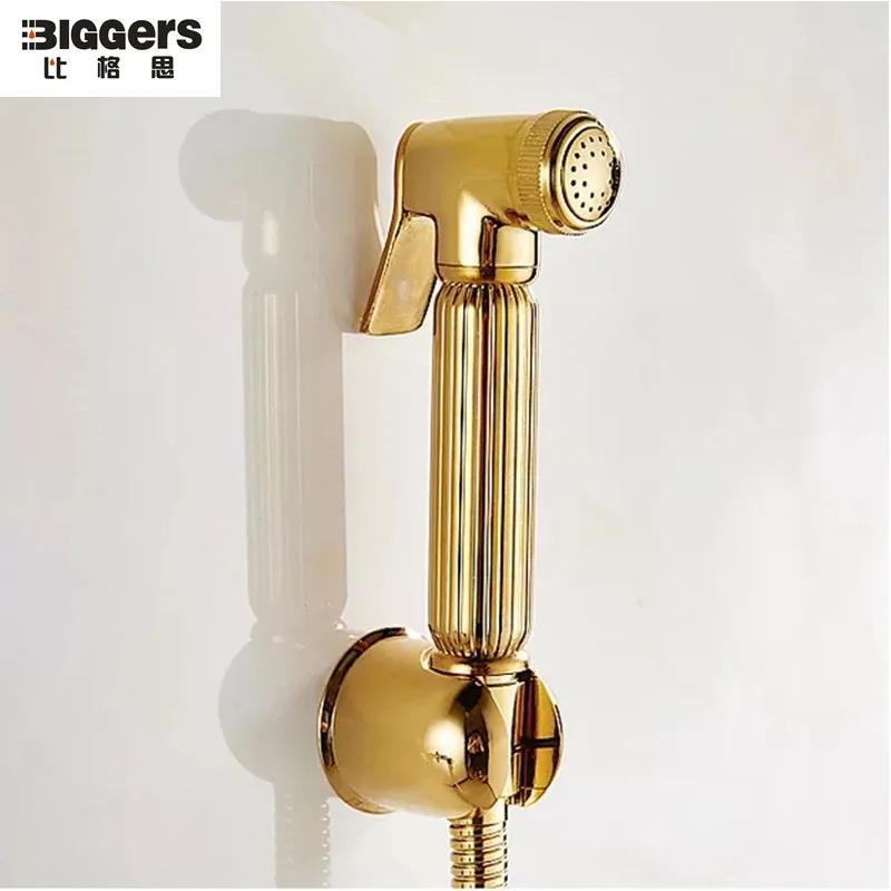 

Biggers sanitary gold color brass bathroom toilet bidets shower set 3pcs with shower hose and bidets holder