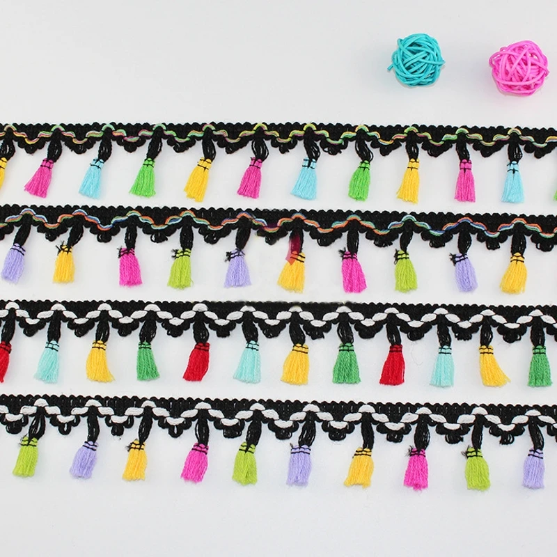 

4.5CM 5 Yards Cotton Lace Tassel Trim Rainbow Fringe Hanging Fabric Ribbon Handmade Sewing Curtains Garment Accessories
